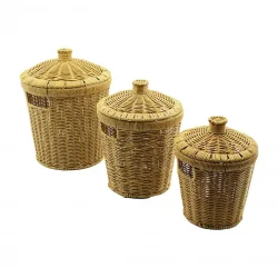 BAROTTİ DMR-9386 (3 BOY) (YUVARLAK) (METAL İSKELET) PLS.HASIR ORGANİZER (KAPAKLI) SEPET (14.5X19X24& 18.5X23X28.5& 22X27X32.5CM)*6=K