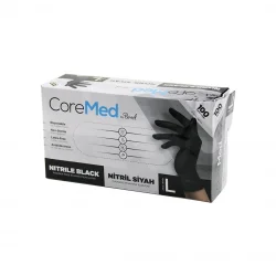 COREMED & BİMEL ( L ) (SİYAH ) ( PUDRASIZ ) ( NİTRİL ) MUAYENE ELDİVENİ ( 100LÜ )*1X20