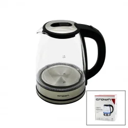 CROWN CRW-7204 ( CAM & LEDLİ ) KETTLE ( 1.8LT ) ( 1500W ) ( ÇELİK TABAN & KROM KAPAK ) (360° GÖVDE ) ( PLASTİK KULP )*6