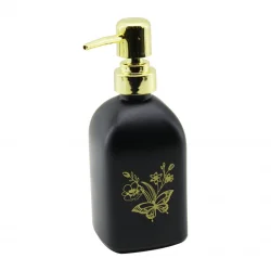 DMR HOME DMR-8163 (CAM) (KARE & SİYAH ŞİŞE--SARI KELEBEK-ÇiÇEK DESEN) SIVI SABUNLUK (400ML) (GOLD PLASTİK POMPA)*48
