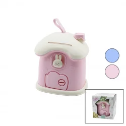 HOUSE BY HOUSE UR-3496 ( BÜYÜK=18X16X18CM ) ( EV MODELİ ) ( KİLİTLİ ) RENKLİ PLASTİK ÇOCUK KUMBARA ( TAVŞAN FİGÜRLÜ )*18