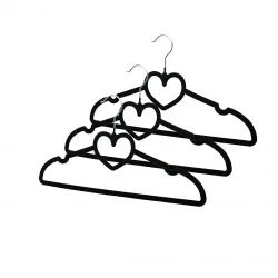 İBİCO DMR-8159 ( 3PCS ) ( SİYAH KADİFE KAPLI & KALPLİ ) PLASTİK ASKI ( METAL UÇLU )*80