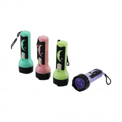 İBİCO İ10-007 LED FLASHLIGHT SZ-8521 ( MİNİ BOY: 10CM & ÇAP: 3.4CM ) ( PİLLİ )  EL FENERİ (AY DEDE & YILDIZ DESENLİ ) (RENKLİ PLASTİK)*48X30