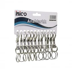 İBİCO İ12-002 ( GÜMÜŞ ) ( KLASİK ( ? ) MODEL ) ( METAL ) ANAHTARLIK ( YUVARLAK TEK HALKALI ) ( KEMER GEÇMELİ )*12X100