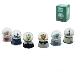 İBİCO İ12-076 ( KÜÇÜK  BOY & 6.5CM ) ( PİLLİ & IŞIKLI ) KAR KÜRESİ CAM ( HAYVAN FİGÜRLÜ & DESEN MİX ) RENKLİ *48