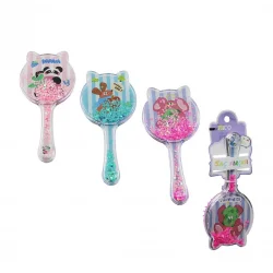 İBİCO İ15-047 (KEDİ MODEL & ŞEFFAF MİKA SAPLI) ÇOCUK SAÇ FIRÇASI=(SİLİKON) & TARAK (ŞEFFAF SAP=HAYVAN RESİM & RENKLİ YILDIZLAR)*12X20