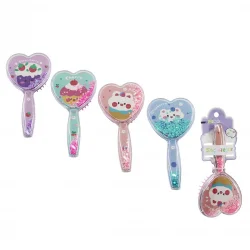 İBİCO İ15-049 (KALP MODEL & ŞEFFAF MİKA SAPLI) ÇOCUK SAÇ FIRÇASI=(SİLİKON) & TARAK (ŞEFFAF SAP=HAYVAN RESİM & RENKLİ YILDIZLAR)*12X20