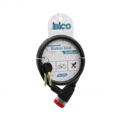 İBİCO İ18-052 ( ANAHTARLI ) ( ÇEVİRMELİ KİLİT KAPAKLI ) ( PLASTİK KAFA ) BİSİKLET KİLİT ( ÇELİK TEL ) ( SİYAH ŞEFFAF KILIF ) ( 12MMX80CM )*120
