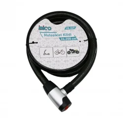 İBİCO İ18-069 (ANAHTARLI) (METAL KAPLAMA KAFA) (ÇEK-İT KİLİT KAPAK) MOTOR & BİSİKLET KİLİT (ÇELİK TEL) (SİYAH ŞEFFAF KILIF) (24MMX200CM)*20