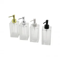 İBİCO İ21-042 ( CAM ) ( KARE & ŞEFFAF ŞİŞE -- BUZLU ÇİZGİLİ DESEN) SIVI SABUNLUK (RENKLİ PLASTİK POMPA)*48=K