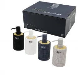 İBİCO İ21-054 ( YUVARLAK & KARE DESENLİ ) ( BAMBU & RENKLİ PLASTİK ) SIVI SABUNLUK ( 375ML )*12X4