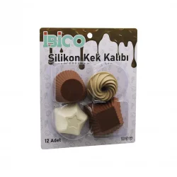 İBİCO İ22-029 ( 12PCS ) ( RENKLİ SİLİKON ) MUFFİN & KEK KALIP (MİX ŞEKİL= 3-DİKDÖRTGEN & 3-YUVARLAK & 3-RÜZGAR GÜLÜ & 3-YILDIZ)*96