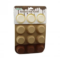İBİCO İ22-042 (KLASİK ÇİZGİLİ ŞEKİL) ( 12Lİ & MİNİ ) ( SİLİKON ) MUFFİN KEK KALIP (ASKILIKLI)*6X10