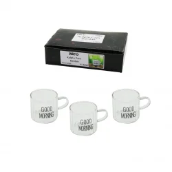 İBİCO İ22-140 ( 6PCS ) ( KULPLU ) ( GOOD MORNING & KALIN ÇİZGİLİ CAM ) KAHVE YANI BARDAK ( 90ML )*48=K