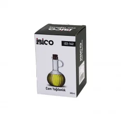 İBİCO İ22-142 ( MİNİ ) ( CAM ) YAĞDANLIK ( ÇİZGİLİ DESEN ) ( 300ML ) ( AHŞAP BAMBU MANTAR TIPA )*48