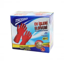 İTALYANO ITL-101 ( L ) ( LARGE=BÜYÜK ) ( 9-9.5 ) TEMİZLİK & BULAŞIK ELDİVENİ ( EV İŞLERİ ) ( %100 LATEX )*30X10