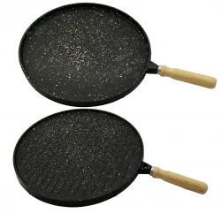 KRT-1032 ( ÇİFT TARAFLI ) ( 34CM ) DÖKÜM ( BAZLAMA & GÖZLEME & IZGARA ) TAVASI ( AHŞAP SAPLI )*20