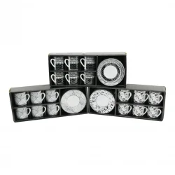 NEWLİFE CLKN-2371 ( SİYAH & BEYAZ ) ( 12PCS=6-TAKIM ) PORSELEN KAHVE FİNCANI ( ÇİÇEK & ÇİZGİ & NOKTA MİX DESEN )*12
