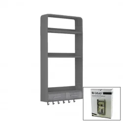 OMAŞ-TERA OM-0824 ( GRİ ) YAPIŞKANLI DUVAR ORGANİZERİ PLASTİK ( 3 RAF=14CM-19CM-30CM & 2 ÇEKMECE=40CM & 6 ASKI ) ( 19 PCARÇA )*6