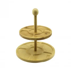 PABLITO HOME PBT-060 ( YUVARLAK & 5 BÖLMELİ & 2 KATLI ) AHŞAP BAMBU SUNUMLUK ( ÇAP: 19.5CM -- 24.5CM )*12