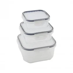 QUİCK QLUX L-00860-2 (3PCS= 400-800-1400ML) SIZDIRMAZ SAKLAMA KABI SET (ŞEFFAF PLS.KAP) (KİLİTLİ & CONTALI & BUĞULU PLS.KAPAK)*18=K