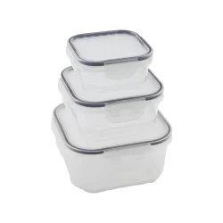 QUİCK QLUX L-00860-2 (3PCS= 400-800-1400ML) SIZDIRMAZ SAKLAMA KABI SET (ŞEFFAF PLS.KAP) (KİLİTLİ & CONTALI & BUĞULU PLS.KAPAK)*18=K