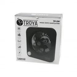 TROYA BY HOOK TR-516 MASA ÜSTÜ VANTİLATÖR (FAN=22CM) (3 KADEME HIZ) (40W) ( 3 PERVANE ) (SİYAH PLS.STAND=28X27X13CM)*6