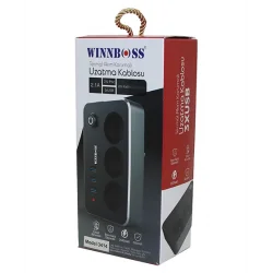 WINNBOSS-3414 TERMAL AKIM KORUMALI ( 3LÜ PRİZ ) ( 3X USB ) ( 2MT ) ( ANAHTARLI ) UZATMA KABLO SİYAH ( 2.1A )*42