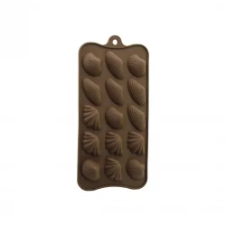 YAKUT-10302 ( 15 GÖZLÜ & DENİZ KABUK ŞEKİL MİX ) KAHVERENGİ SİLİKON ( ÇİKOLATA ) KALIP*12X20