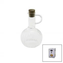 YAKUT-13315 ( MİNİ ) ( CAM ) YAĞDANLIK ( ÇİZGİLİ DESEN ) ( 300ML ) ( AHŞAP BAMBU MANTAR TIPA )*48