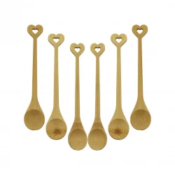 ZHU ZHİ YUAN DMR-8465 ( 6PCS & YUVARLAK & KALP FİGÜR SAPLI  ) AHŞAP BAMBU ( ÇAY KAŞIK ) SETİ*500