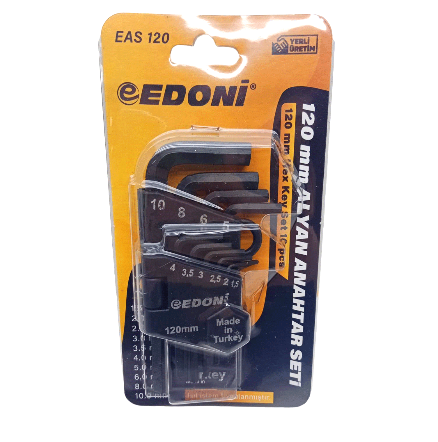 EDONİ EAS-120-121 ( 10PCS ) ( KISA & DÜZ ) ALYAN ANAHTAR SETİ ( SİYAH & 120MM )*6X12