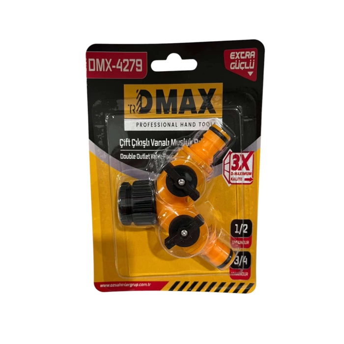 Dmax Çift Çıkışlı ve Vanalı Musluk Adaptörü 1/2-3/4 DMX4279