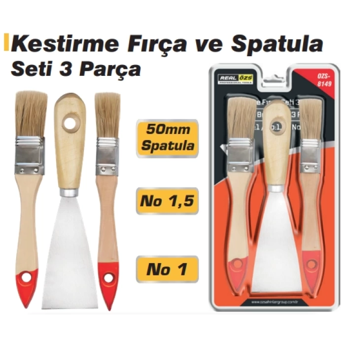 Real Özs Kestirme Fırça ve Spatula Seti 3 Parça OZS-1048