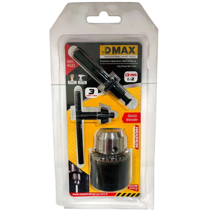 DMAX DMX-4121 ( 3PCS ) ( 13MM & 1/2 ) ANAHTARLI MANDREN SETİ ( MATKAP KAFA )