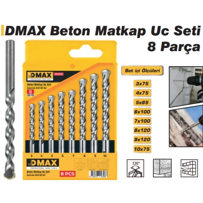 Dmax Beton Matkap Uc Seti 8 Parça DMX4348