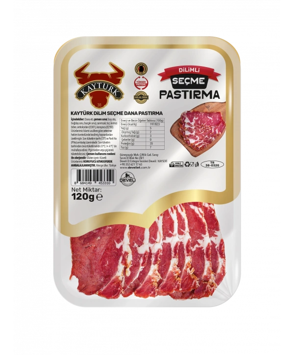 KÜVET DİLİMLİ SEÇME ÇEMENLİ DANA PASTIRMA 120 GR
