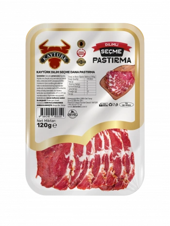 KÜVET DİLİMLİ SEÇME ÇEMENLİ DANA PASTIRMA 120 GR