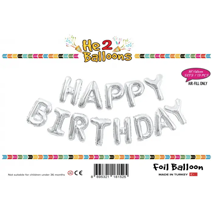 16Gümüş Happy Birthday Folyo Balon