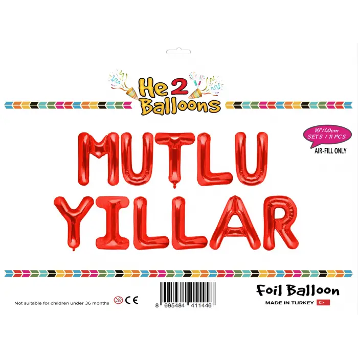16 Kırmızı Mutlu Yıllar Set Balon