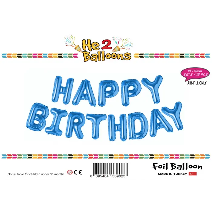 16Mavi Happy Birthday Folyo Balon