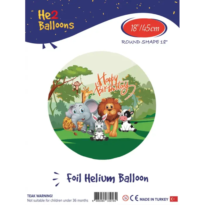 18Baskılı Yuvarlak Folyo Balon(Safari)