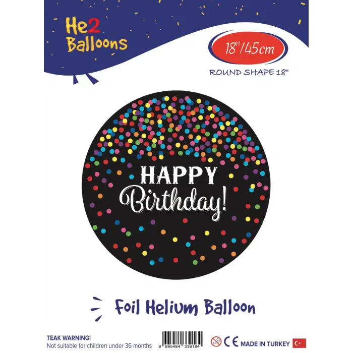 18Baskılı Yuvarlak Folyo Balon(Konfeti Birthday)