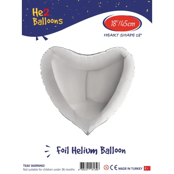 18 Gümüş Kalp Folyo Balon