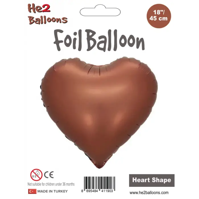 18Kahverengi Kalp Folyo Balon