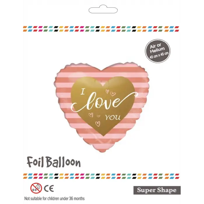 18 Kalp Çizgili I Love You Folyo Balon