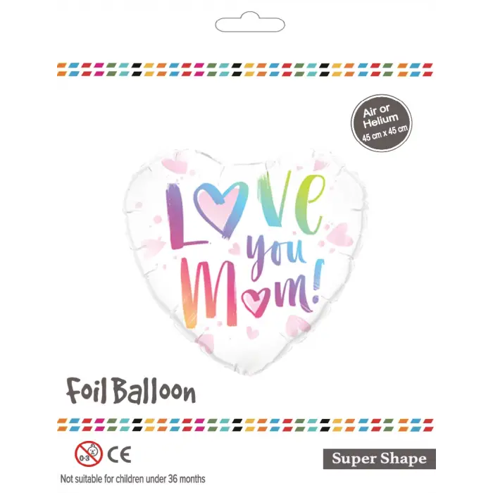 18 Kalp Love You Mom Folyo Balon