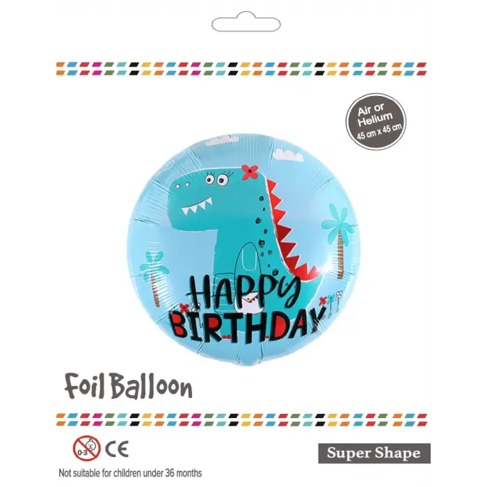 18Yuvarlak Dinazor Folyo Balon