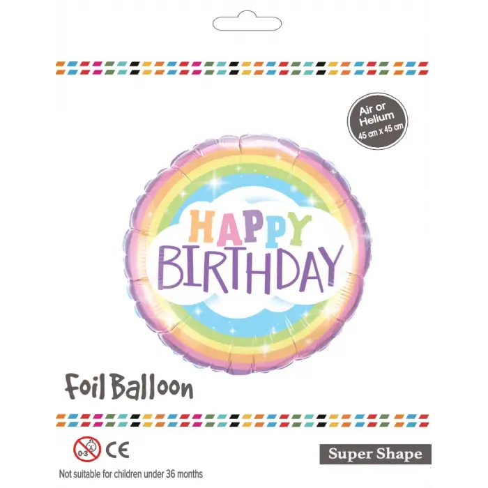 18Yuvarlak Gökkuşağı Birthday Folyo Balon