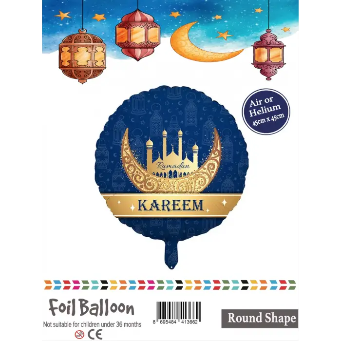 18Yuvarlak Lacivert Ramazan Folyo Balon